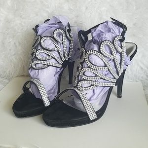 Marichi Mani Black Velvet and Rhinestone Sandal